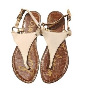 Sam Edelman Sandals Shoes Womens Size 7 Beige Gigi Leather Thong Flat Ankle